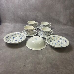 Myott Finlandia Fine Staffordshire Ware Blue White Tea Cups Saucers Bowls 11pc